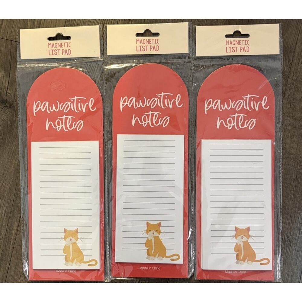 Magnetic Notepads Cat Design Set of 3 Fridge Grocery List Pads 4x11 New